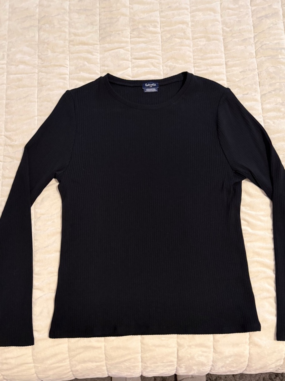 Splendid Black Ribbed Crew Neck Long Sleeve Top